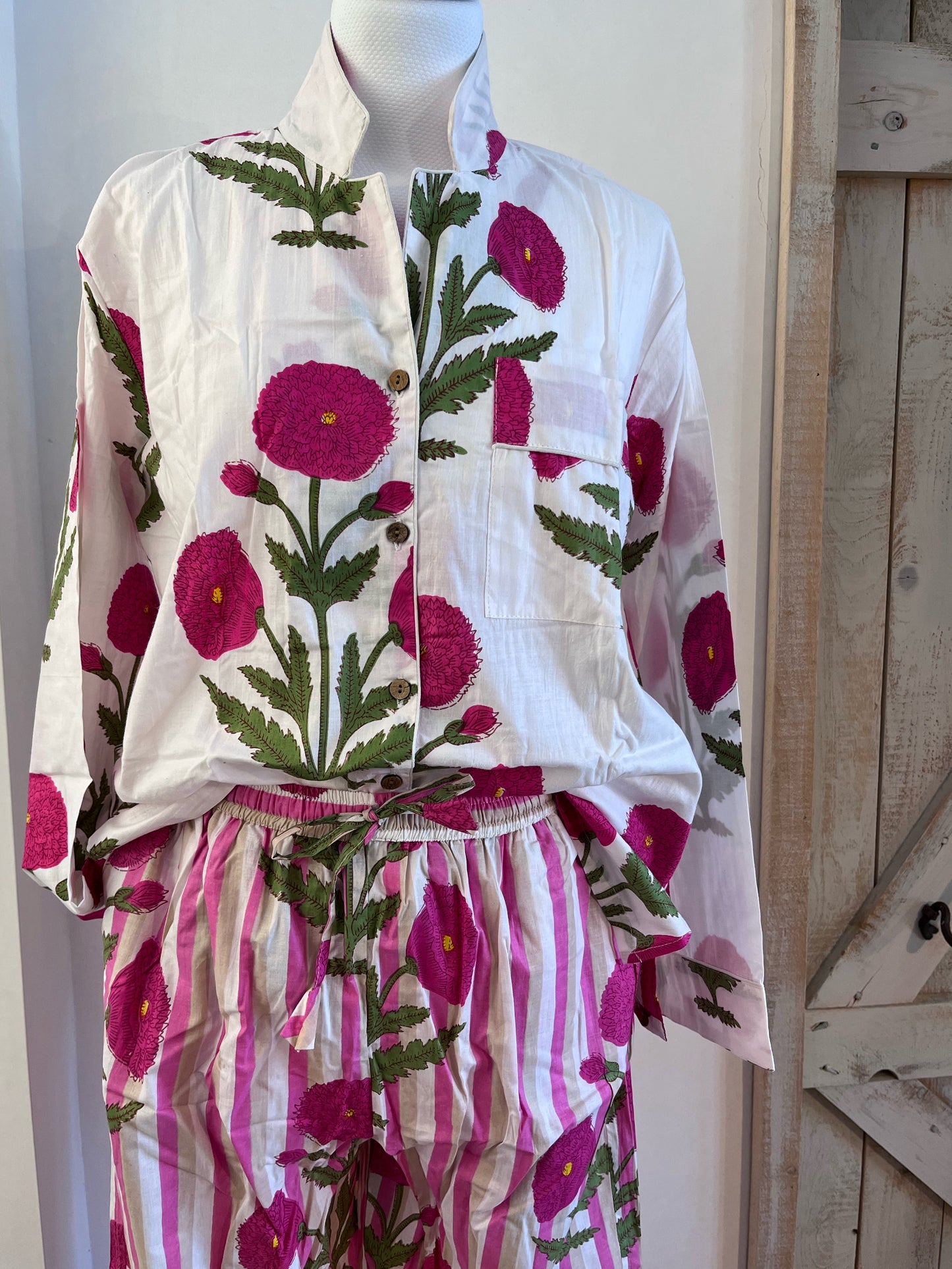 Hand-printed cotton pajamas