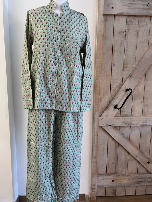 Hand-printed cotton pajamas