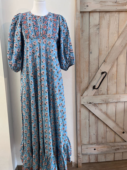 Long hand-printed Daisy dress