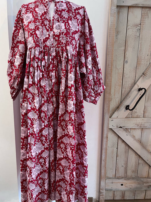 Long hand-printed Dahlia dress