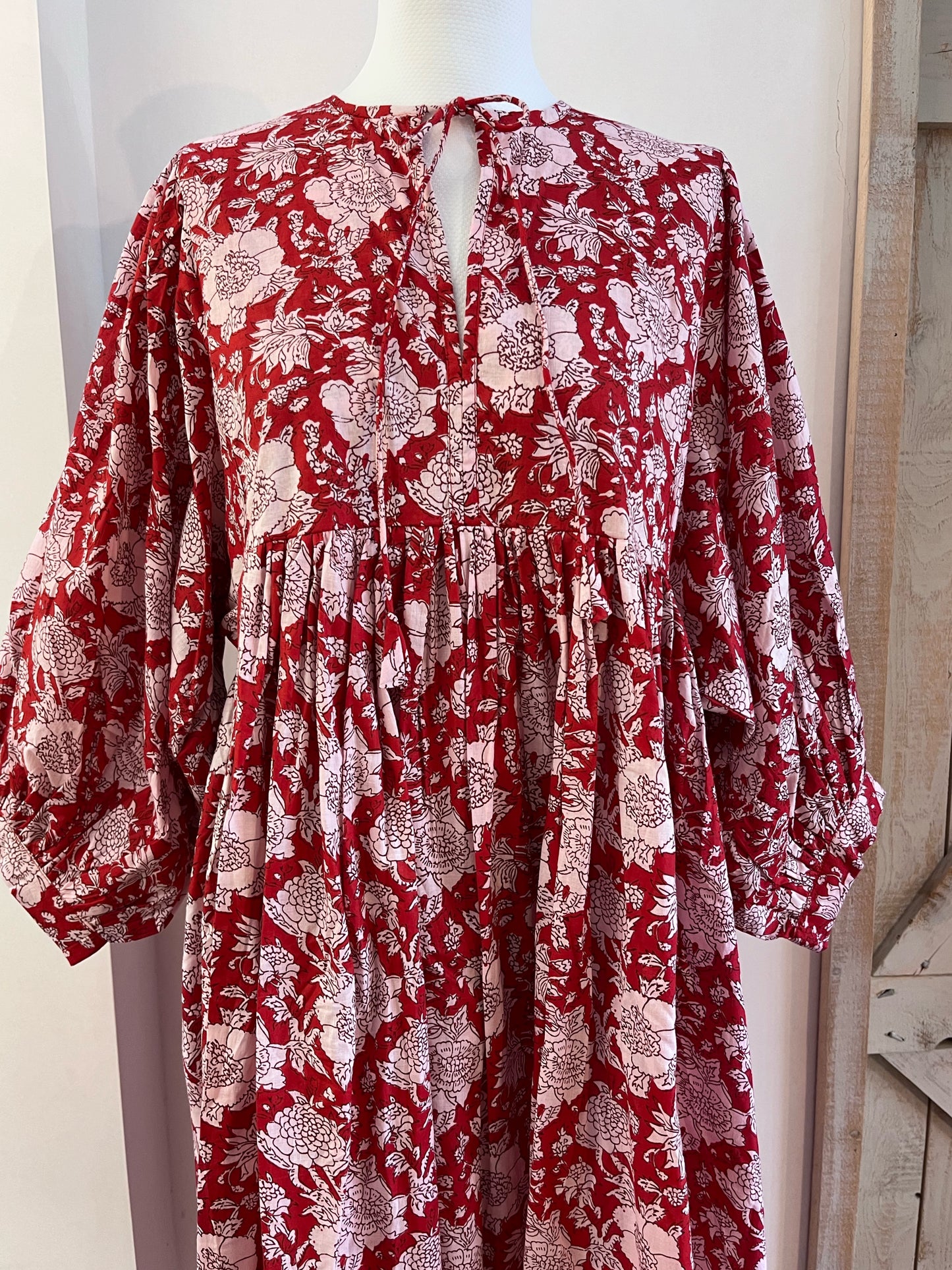 Long hand-printed Dahlia dress