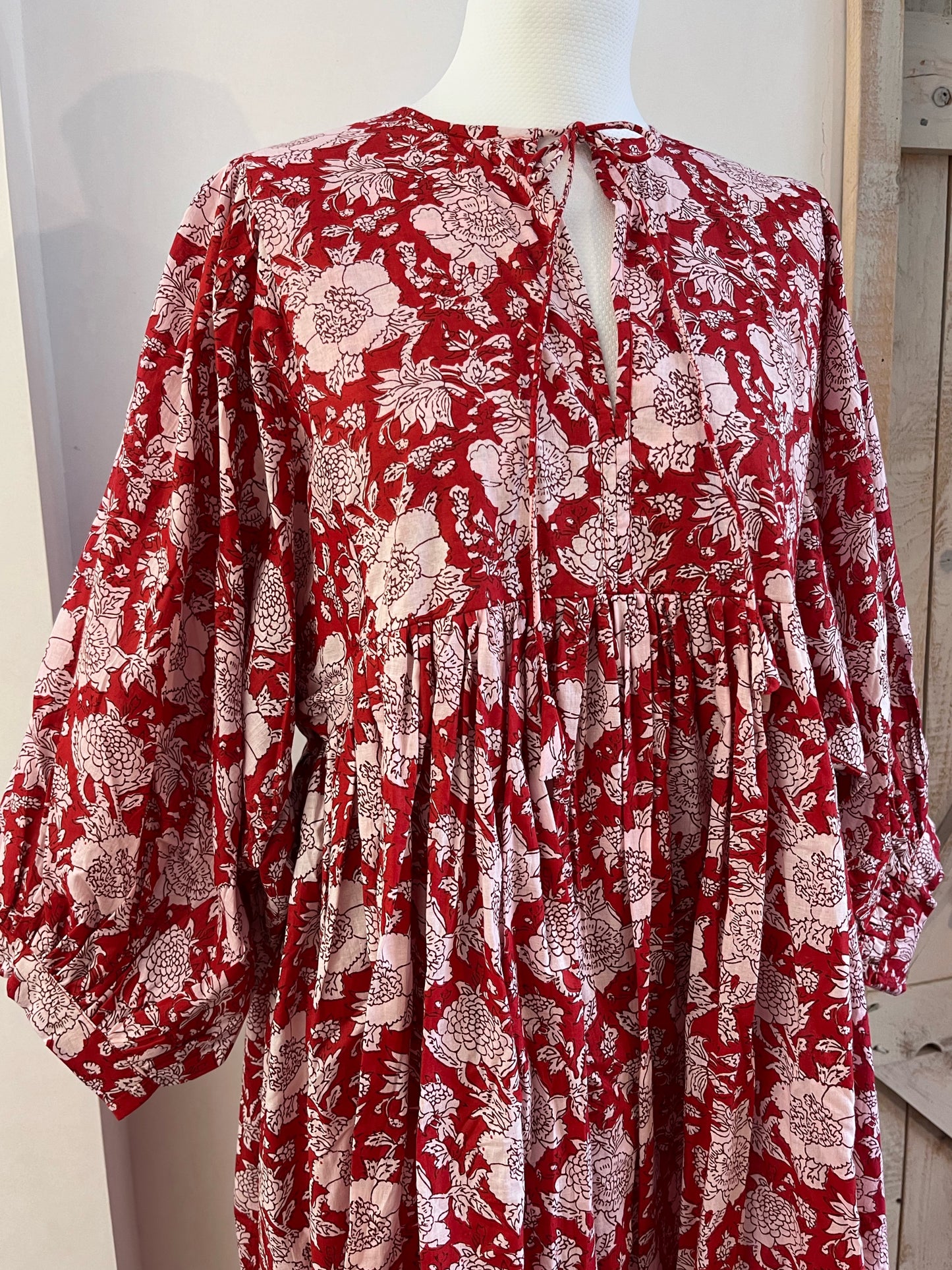 Long hand-printed Dahlia dress