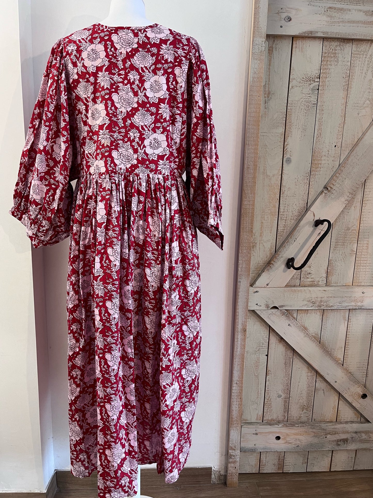 Long hand-printed Dahlia dress