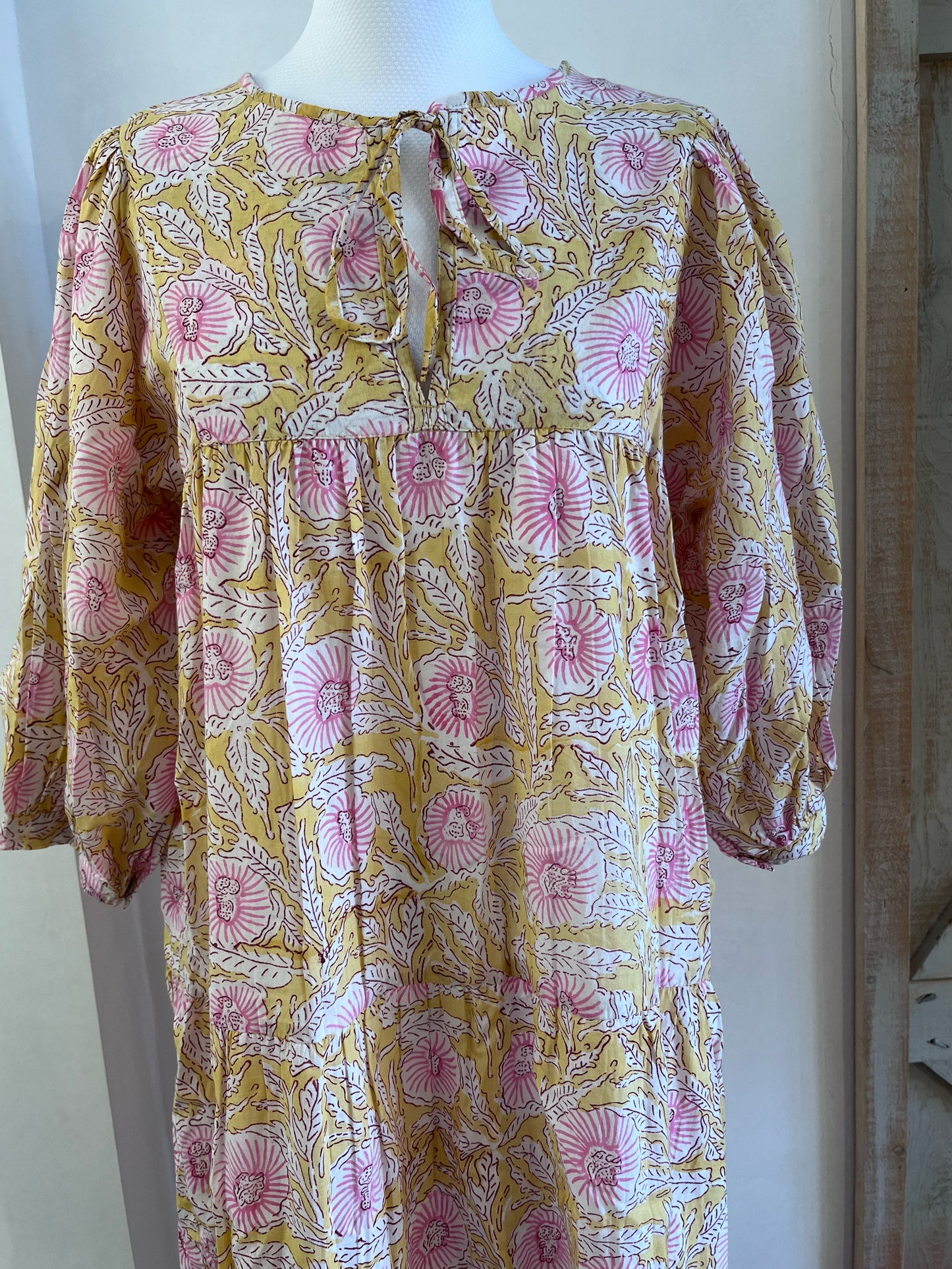 Long hand-printed Dahlia dress