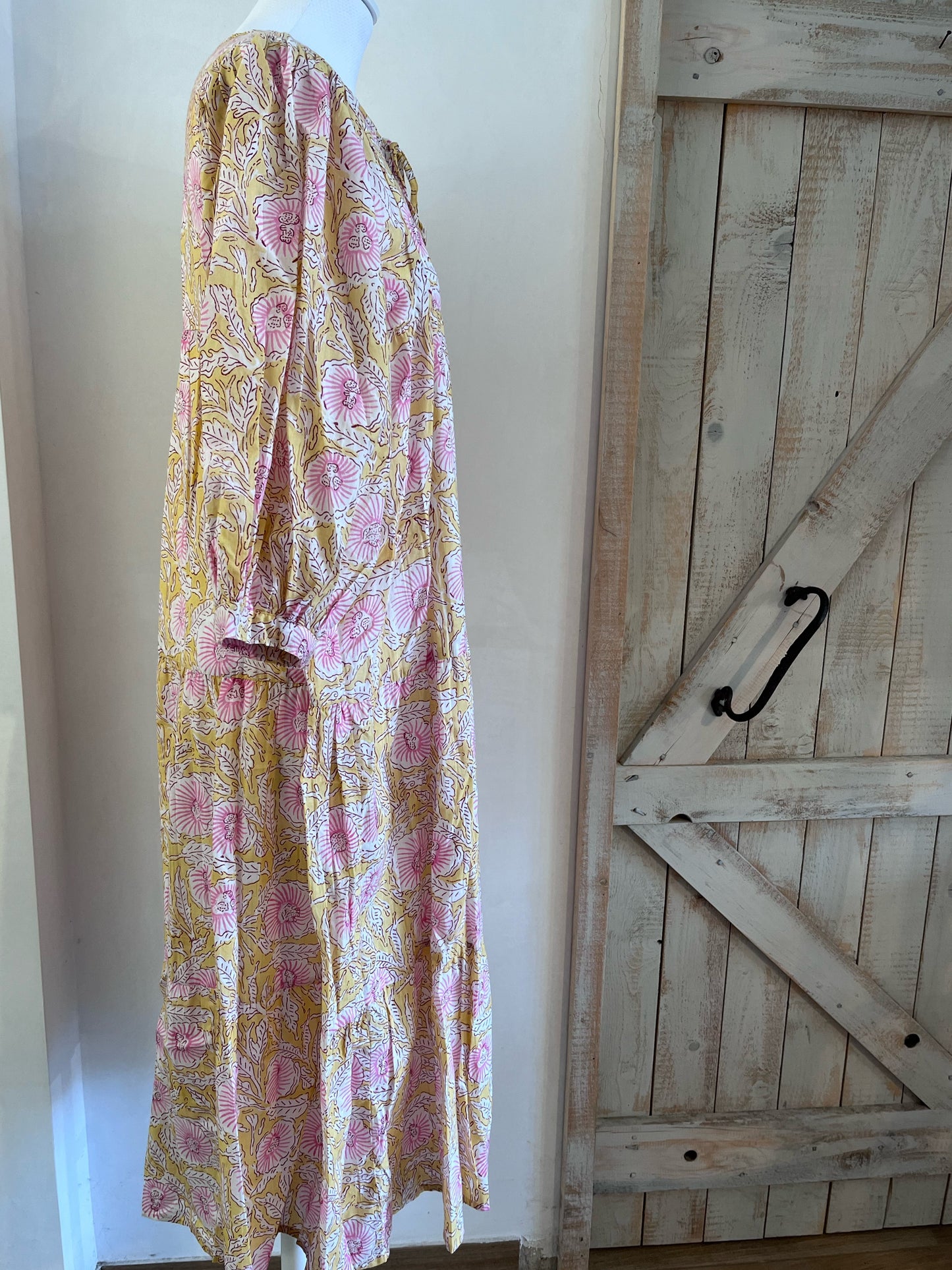 Long hand-printed Dahlia dress