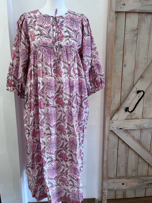 Long hand-printed Dahlia dress