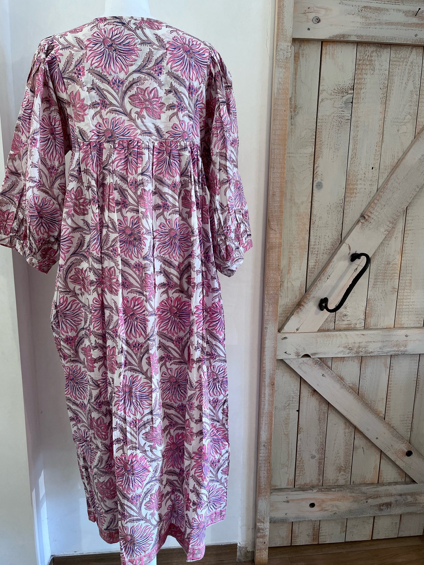 Long hand-printed Dahlia dress