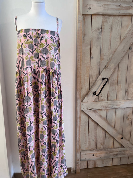 Hand-printed Blossom dress with thin straps
