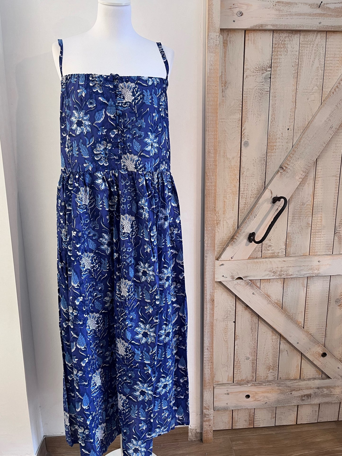 Hand-printed Blossom dress with thin straps