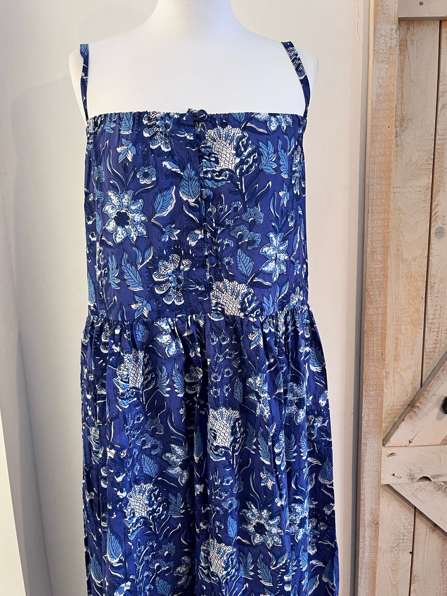 Hand-printed Blossom dress with thin straps