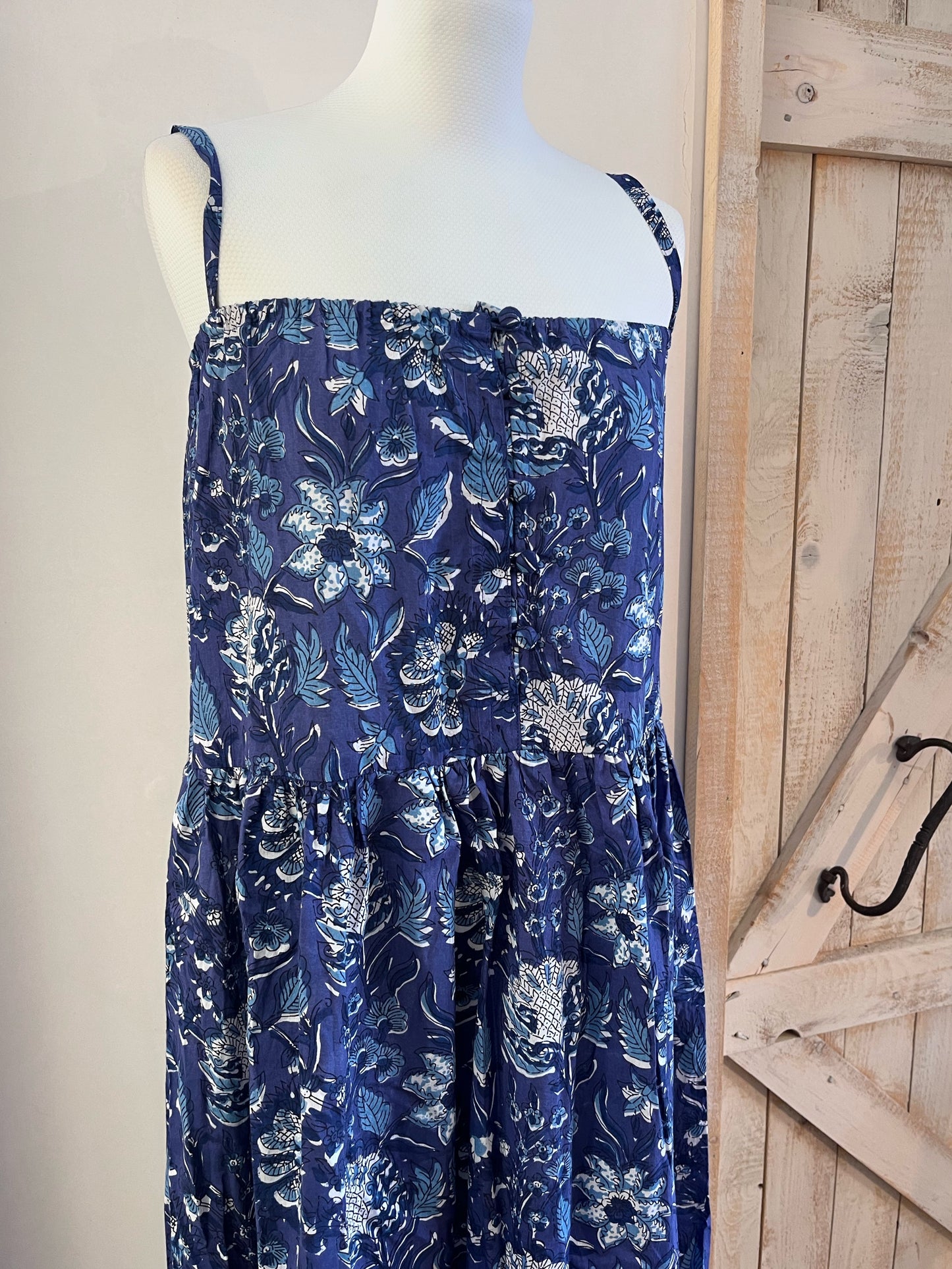 Hand-printed Blossom dress with thin straps